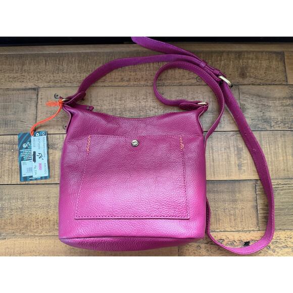 White Stuff Crossbody Bag Womens Mini Dark Purple Mini Fern Pebbled Leather - Picture 3 of 14